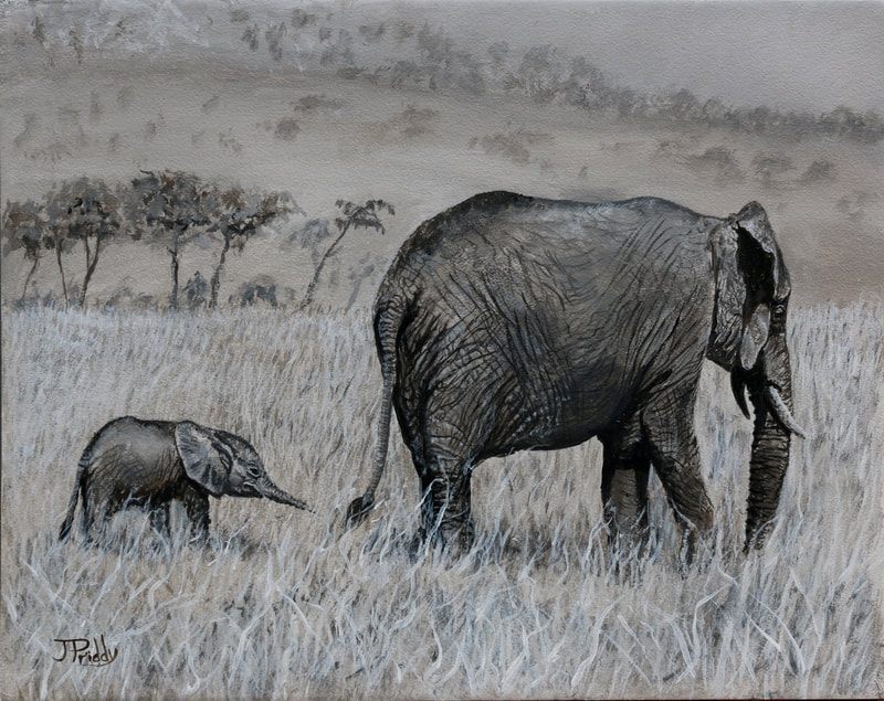 African Elephants - Oil Painting by Jan Priddy